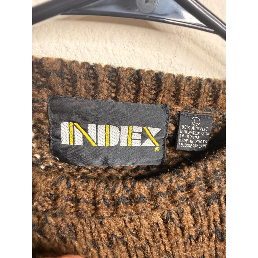 Index Unisex L Vintage oversized Chunky Sweater Eagle Leather Patch Brown Coogi